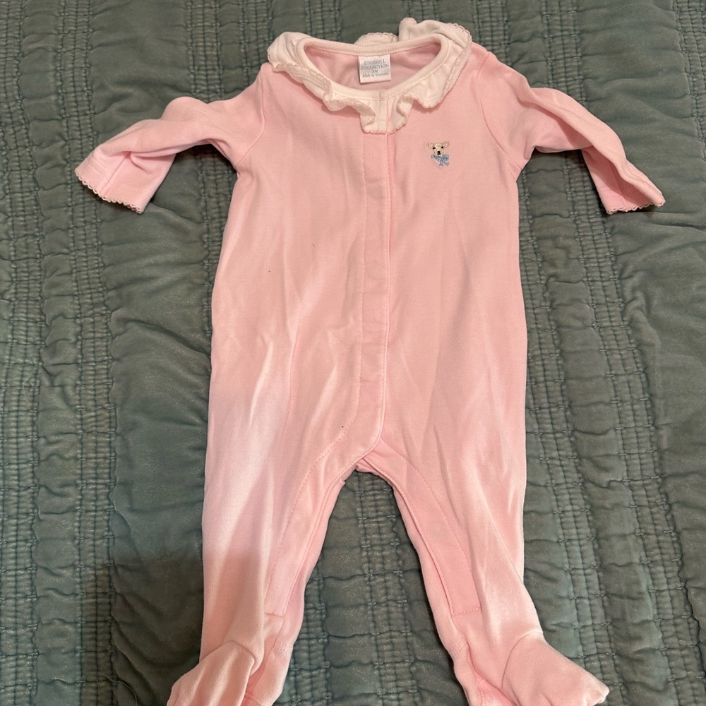 Edgehill Collection Pink Ruffle Collar Baby One-Piece Sleeper